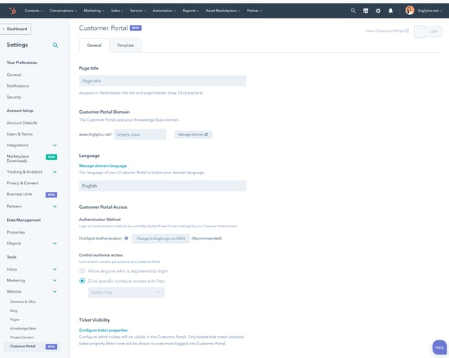 Customer Portal General Settings