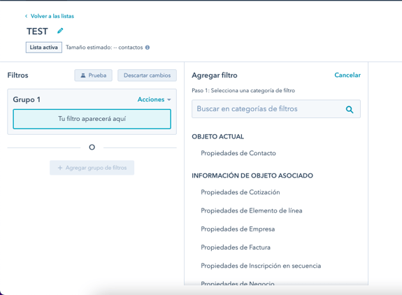Filtros Listas HubSpot