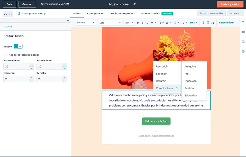 HubSpot AI - nuevas funcionalidades cambio de tono