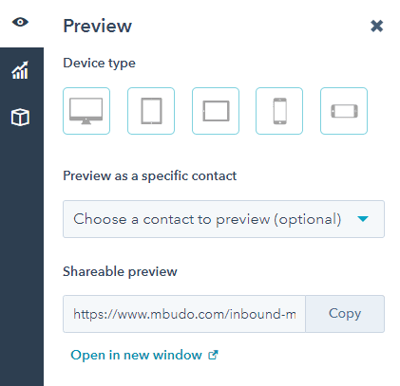 preview tab in the anatomy of a landing page in hubspot