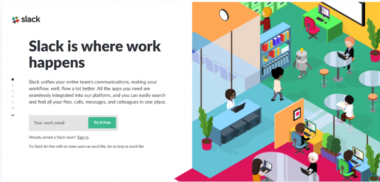 ejemplos de landing page slack