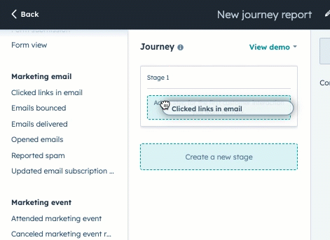 Captura de Hubspot sobre analiticas del Customer Journey